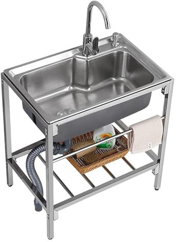 Utility Waschbecken frei stehende Spüle Edelstahl küche mit kaltem und heißem Wasserrohr aus Edelstahl im Freien Waschbecken Waschstation für Waschküche Badezimmer Bauernhaus Garage Restaurant (Color