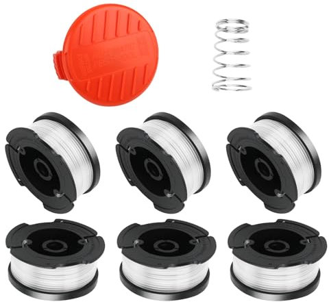 Bobine portafilo per tagliabordi Black & Decker, Bobine Rocchetti Filo in Nylon, 9m 1/4 Bobine Compatibile per Tagliabordi Black&Decker