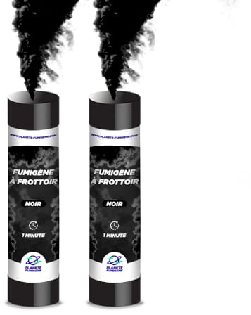Planete Fumigene Fumigène à Main Noir 60 Secondes Lot de 2 Catégorie T1 | Fumée Noire Dense, Allumage Frottoir Intégré, 60 Secondes Émission, Catégorie T1 Conforme CE, Tenue Main Sécurisée
