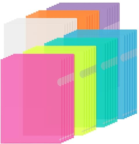 Chemises Pochette Plastique, Classeurs A4 Transparent Couleur 42 Pièces, Flush Folders Dossier Couverture pour Bureau École Présentation Rapport (7 couleurs)