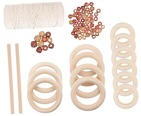 NUOBESTY 76stücke Holzringe Und Holzperlen Naturholz Bastelmaterial Fein Poliert Für Diy-schmuckherstellung Und Heimwerkerprojekte
