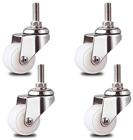 IBOWZ Transportrollen Lenkrollen 4 Stück weiße PA-Nylon-Möbelrollen,Lenkrollen mit Schwenkschaft,Halterung aus Edelstahl 304,Gewindeschaft M10 x 25 mm,Tragfähigkeit 105 kg,für kleine Geräte