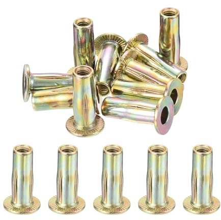 sourcing map 26Pcs Multi-Grip Rivet Nut, M6 Flat Head Carbon Steel Pre-Bulbed Shank Threaded Insert Nut with Zinc Plated Finish