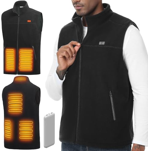Beheizbare Weste, Heizweste für Damen Herren, Beheizte Jacke mit 10000mAh Powerbank, Microfleece Heizjacke, USB Wärmeweste mit 3 Einstellbar Temperatur, 6 Heizzone, Wärmejacke Winter Kleidung mit Akku