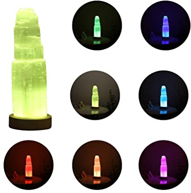 HEIMTEX Selenite USB Farbwechsellampe Kristalllampe Mehrfarbige Kristalltischlampe (30 cm)
