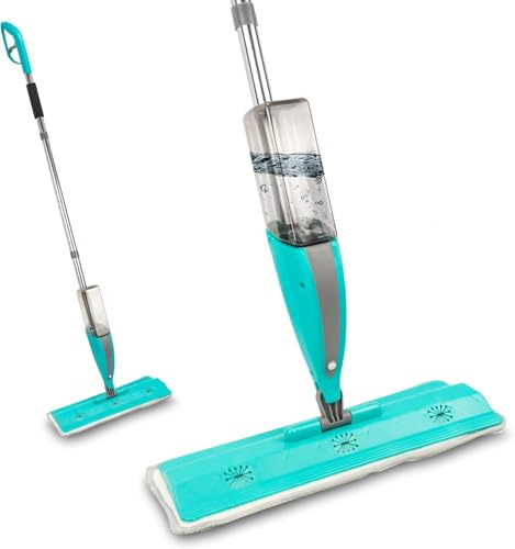 Dwellton - Premium Spray Mop for Floor Cleaning - Microfiber Pad, Dust Mop with 400ML Refillable Bottle, (Kitchen, Indoors, Hardwood, Tile, and Laminate) (Blue)