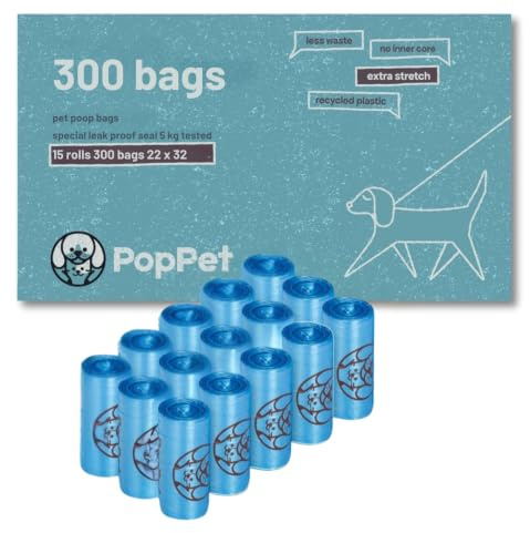 Poppet, Sacchetti Igienici Extra Stretch per Escrementi Cani, Resistenti, Facili da Aprire e a Prova di Perdite, in Materiale Riciclato, per Tutti i Dispenser (Normali, 1000 Sacchetti)