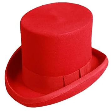 Herrenhut aus Wollfilz, modischer Fedora-Hut, Panama-Zaubererhut, Steampunk-Hut, eleganter Top-Hut, rot, über 60 cm, rot, Einheitsgröße