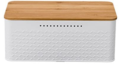 Mauedest Bread Bin,Innovative Bread Box Thanks to Carbon Coating,with Integrated Ventilation Holes,Including Bamboo Lid White