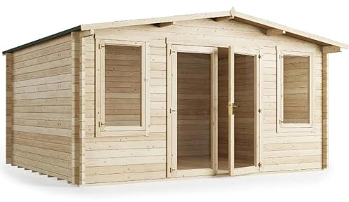 BillyOh Winchester 4.5x3.5 Log Cabin Summer House Shed – 44mm Log Thickness Wooden Garden Room with Apex Roof, Double Doors, Floor, Roof & Felt | Garden Office, Home Studio, Tiny Home & Lounge