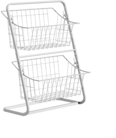 Kitchen 2 Tier Metal Fruit Basket Organizer, Countertop Fruit Vegetable Basket Bowl For Kitchen Counter, 14.5x11x6inch Metal Wire Storage Basket, Fruits Stand Holder Organizer (White)