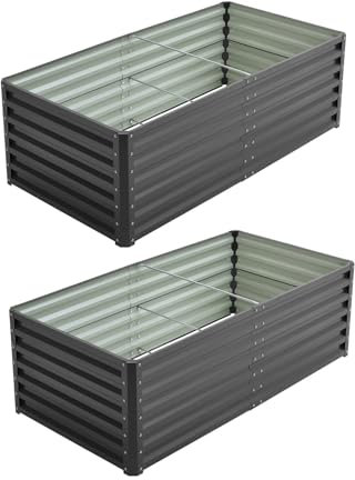 DKIEI 2 Packs 180x90x57cm Deep Root Metal Raised Beds for Garden Vegetables, 923L Raised Planters Outdoor Large, Galvanised Raised Garden Planter Box Kit Bottomless Raised Bed, Black