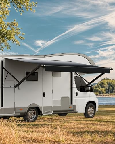 VEVOR Motorized RV Awning Complete Kit, 14' Retractable Awning with Aluminum Alloy Frame, Outdoor Trailer Awning, Fit for Most RVs(Black Fade)