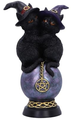 Nemesis Now Chatons Orbuculum Sorcières Chat Ornement - Figurine en résine, Deux Chats avec Chapeaux de sorcière, Boule de Cristal, décoration Mystique pour Les Amoureux des Chats