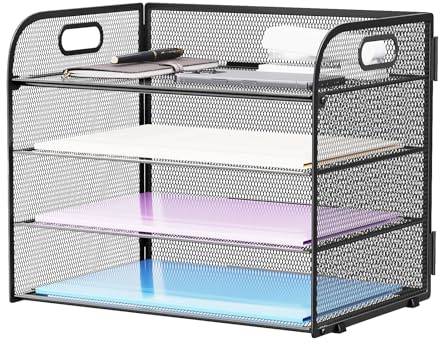 Marbrasse Schreibtisch Ablagen Organizer,4-Stufige Brief Papier Ablage mit Griff,Metall Gitter Design für Schreibtisch,Büro,Hause,Aufbewahrung für A4 Dateien und Dokumenten(Schwarz)