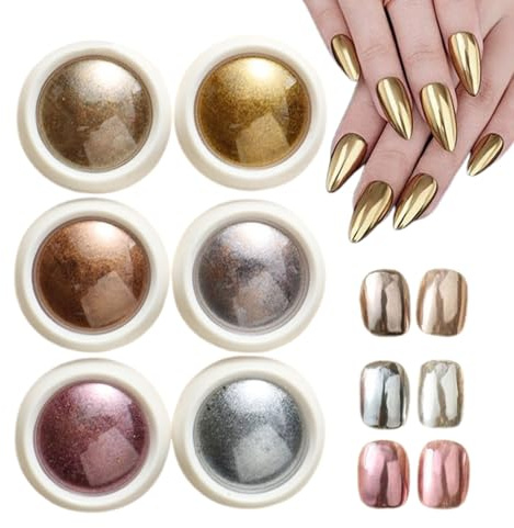 Chrom Für Nägel, 6 Farben Mirror Effect Fingernagel Chrom | Nagelpigmentpulver Schimmer Für Freundin, Freundin, Schwester, Tochter