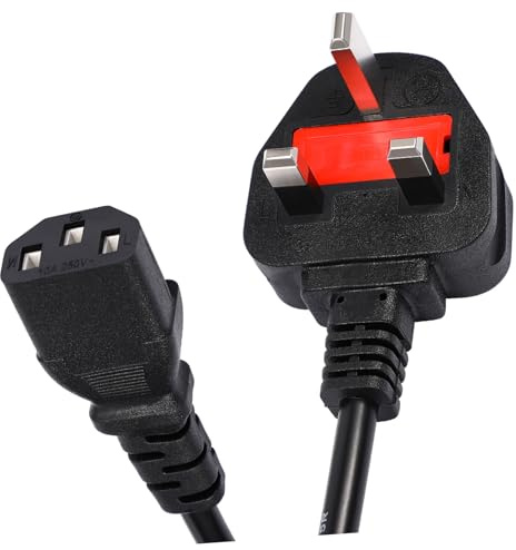OFFIGAM 5pcs Replacement Power Cable with Uk Plug Prong Computer Printer Cord Pure Copper Insulated Wire for Monitors Tvs and Appliances