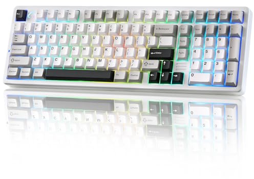 YUNZII AL98 Clavier Mécanique Gamer sans Fil en Alu (Blanc, Milk V2) | Bluetooth/2.4G/USB-C Filaire, 96% avec Pavé Numérique, Touches PBT, Gasket, Hot-Swap, RGB, QWERTY, pour Win/Mac