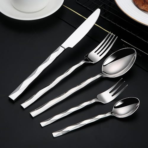 YHEIANJ Set di Posate in Argento, Set di Posate in Acciaio Inossidabile, Coltello, forchetta, Cucchiaio, Coltello da Bistecca, Cucchiaio da Dessert，Silver 40 Pieces for 8