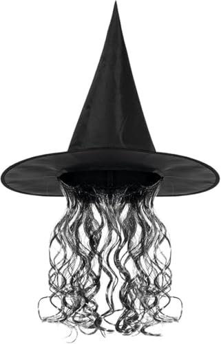 Damen Maske und Hexenhut mit langen Haaren, Hexenmaske, halbes Gesicht, EVA, Zaubererhut, Magisch, Halloween-Gesichtsbedeckung, realistisch, Zubehör für Cosplay, Karneval