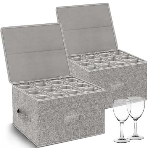 ikan 2-pack, förvaringslåda för vinglas – vikbar förvaringsbehållare med skiljeväggar, skyddslåda för pinnglas, kristall och champagneglas, lämplig för 12 glas