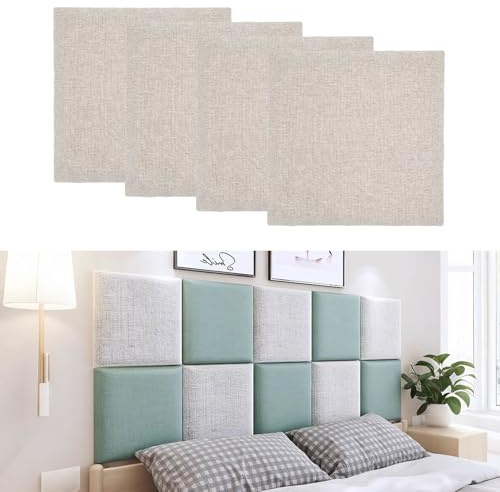 Beige anti-kollision väggstoppning 30 x 30 cm självhäftande vadderade paneler stötsäker 3D väggkudde för sovrum och lekrum skala av och klistra på huvudgavelskydd
