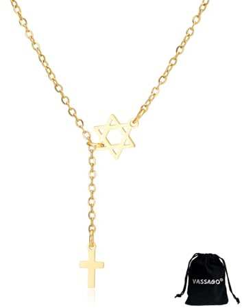 VASSAGO Davidsstjärna korshalsband för kvinnor rostfritt stål judisk stjärna Y halsband kristet kors hänge religiös talisman amulett Israel smycken, En storlek, Rostfritt stål, Ingen ädelsten