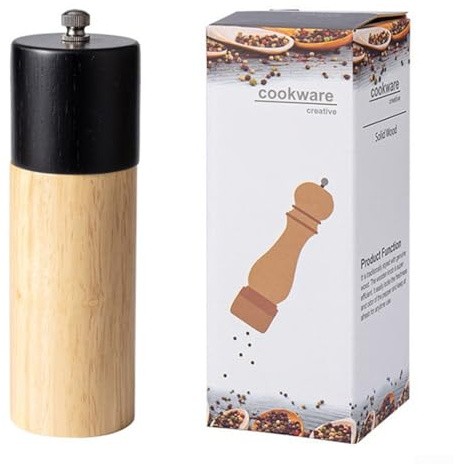 Moulin à poivre manuel en bois conçu pour une utilisation durable avec contrôle de mouture réglable pour poivre, sel de mer et autres épices, facile à remplir pour une utilisation continue (noir)