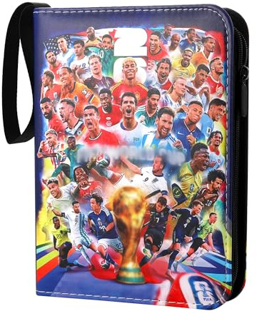 Fussball Karten Sammelalbum für 400 Karten, Fußball SammelKarten Album mit Reißverschluss und 50 Herausnehmbaren Seiten, Sport Karten Heft 4 Fächer