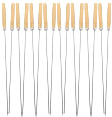 MAGICLULU 50 Spiedini in Acciaio Inox 304 Piatti e Rotondi Manico in Legno Antiscivolo Bastoncini per Barbecue Riutilizzabili Lunghi 35 CM per Carne Verdure e Grigliate All’Aperto