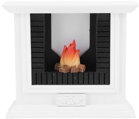 Oreilet Cheminée de Maison de Poupée avec Ensemble de Feu de Camp Miniature, Cheminée Miniature Réaliste en Micro-scène, Accessoires Décor Mini Meubles Résine pour Maison de Poupée