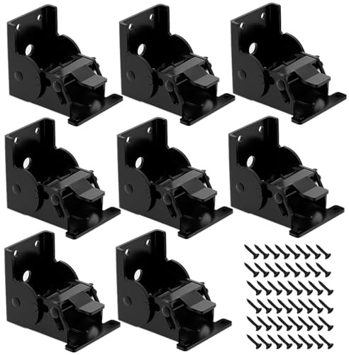 goldmiky Pack de 8 Bisagras Plegables 90 Grados con Bloqueo Automático | Bisagras Abatibles, Patas Plegables para Mesa para Mesas y Muebles de Bricolaje y Camas, 48 Tornillos Incluidos, Negro