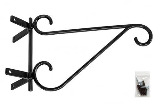 CORNER Hanging Basket Bracket Hook Heavy Duty 15/5 mm Flat Solid Steel, Nylon Coated, Black, Wall Mounted UK HANDMADE with fixings
