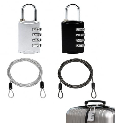 Lot de 4 cadenas à combinaison - Câble en acier avec serrure et câble à boucle - Serrure flexible avec code numérique pour vélo, scooter électrique, meubles de jardin et remorque de vélo (noir et