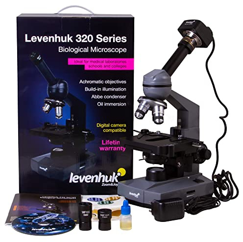 Microscopio Monoculare Digitale Levenhuk D320L PLUS 3.1 MP con Oculare Grandangolare e Puntatore, Luce a LED e Fotocamera da 3.1 Megapixel per Windows, Mac e Linux