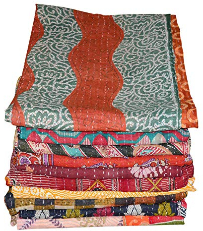 Lot de couvertures Kantha faites à la main style indien vintage, réversibles (1)