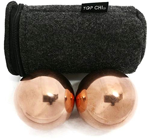 Top Chi Solid Copper Baoding Balls with Carry Pouch for Hand Therapy, Exercise, and Stress Relief (Medium 1.5 Inch)