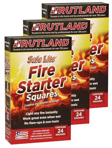 Rutland Safe Lite Fire Starter Squares - Heavy Charcoal Starters for Fireplace, Grill Pit, BBQ & Campfires - USA-Made Camping Accessories - Odorless Long Burn - 2.5 Lbs 72 Squares