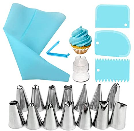 Manga Pastelera Silicona, 20 Piezas Boquilla de Acero Inoxidable, Set Decoración de Pasteles Multifuncional con Convertidor de Plásticos Duraderos