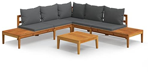 vidaXL Akazienholz Gartenmöbel 4-TLG. mit Dunkelgrauen Kissen Tisch Ecksofa Sitzbank Sofa Lounge Sitzgruppe Gartenset Garten Garnitur