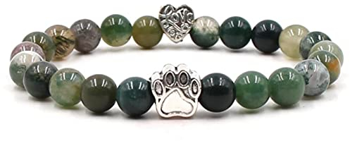 Stfery Herz Armband Mädchen, Männer Armband Vintage Achat Bunt 8mm Süße Pfotenliebe Metalllegierung Kristall Perle Chakra Herren Damen
