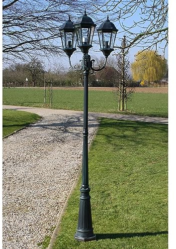 JUNZAI Lampione da Giardino 3 Bracci 230 cm Verde Scuro/Nero Alluminio - Moderno Illuminazione per Esterni