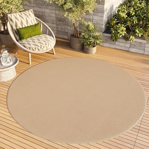TAPISO Mono Rund Teppich Kurzflor Beige Indoor Outdoor 80 x 80 cm | UV-beständig Einfarbig Wohnzimmer Schlafzimmer Kinderzimmer Modern Design OEKO-TEX