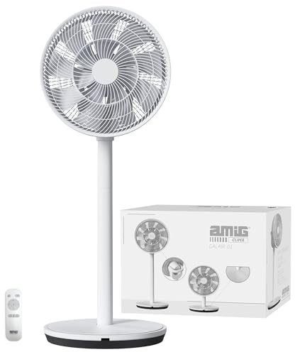 AMIG - Stand- und Tischventilator GALAIR-01 - Leise 13 dB - 26 Geschwindigkeiten - Vertikale und horizontale Oszillation - Niedriger Verbrauch 27W - Fernbedienung - Betrieb mit Kabel oder Akku