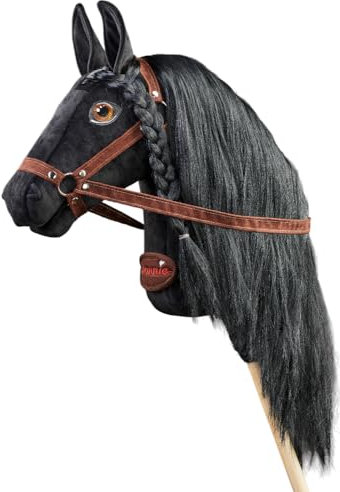 Ponnie Steckenpferd Black Lady A4, Hobby Horse, Pferde Spielzeug für Kinder, mit handgemalten Augen, hergestellt in Einer geschützten Werkstatt Size S