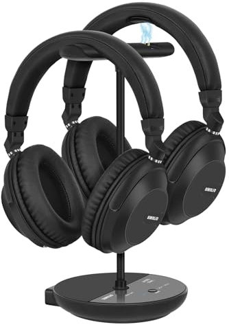 SIMOLIO Duo Kabelloser TV Kopfhörer zum Fernseher, Funkkopfhörer mit Kino & Dialogmodus, Bluetooth & TV Modus, Keine Verzögerung, Bypass zu Soundbar, Lautstärkeregler, 164FT/50M Reichweite, 737D Plus