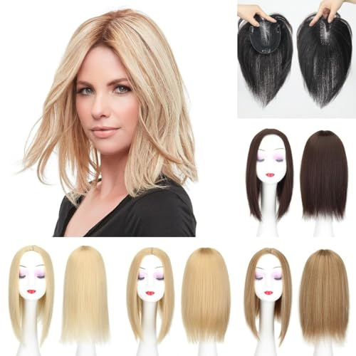 Toupet-Haare für Frauen, Haaraufsätze for Frauen, 10/12 Zoll, Echthaar-Topper, glatte Haarteile, ohne Pony, 9 x 14 cm, dünne Schweizer Spitzenbasis, Clip-in-Remy-Haarteile,für den täglichen Gebrauch(