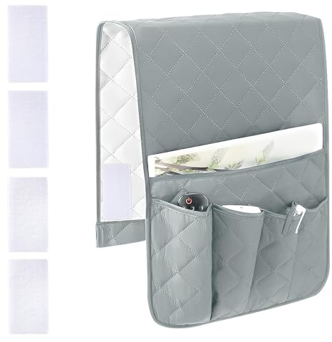 RETON Organizador de reposabrazos de sofá con 5 bolsillos, antideslizante, soporte para mando a distancia para sofá, con 4 pares de cierres de velcro, organizador para sillones, revistas, libros y