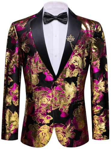 Barry.Wang Blazer de esmoquin para hombre, chaqueta de lujo con bordado de cachemira, chaqueta casual con solapa de un botón, abrigo de negocios para boda, Oro negro., 3XL