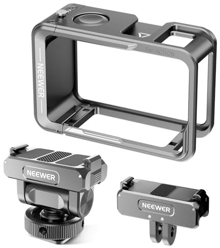 NEEWER Action Camera Cage Kit Compatible with DJI Osmo Action 5 Pro 4 3 DJI Mic, Protective Frame Accessories with Quick Release Cold Shoe Mount & Magnetic Mount Adapter, AC011+AC012+ AC014